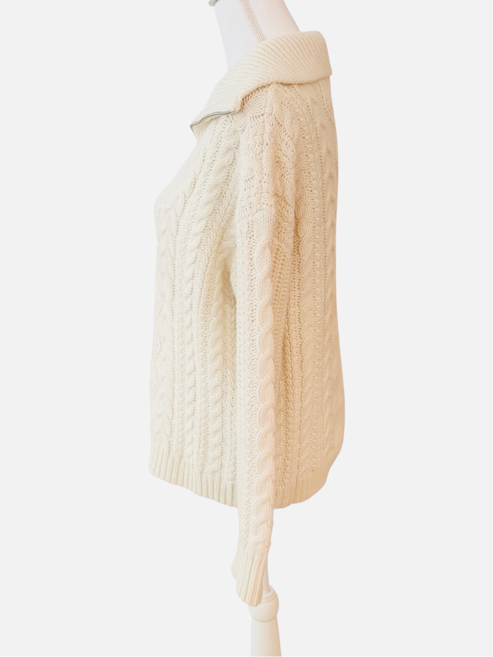 Reiss Alexis Cable Knit Zip Neck Jumper Sweater Cream M - Picture 3 of 8